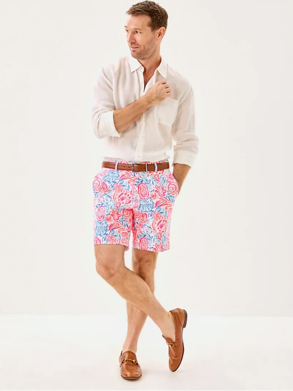LILLY PULITZER MENS STUFF VOLK STRETCH SHORT, RESORT WHITE LIL SUN SEA SAND